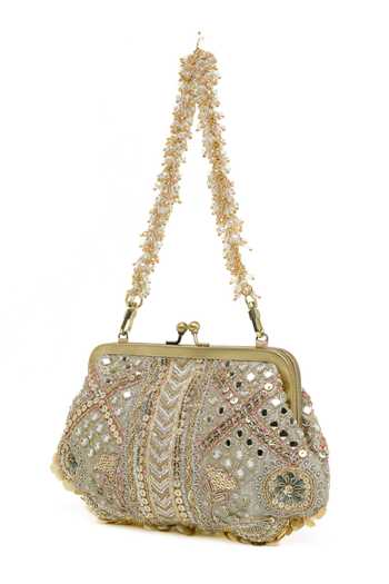 Buy_Doux Amour_Gold Sequins, Beads, Stones, Mirrors, Crystals Aabroo Embellished Clutch _Online_at_Aza_Fashions
