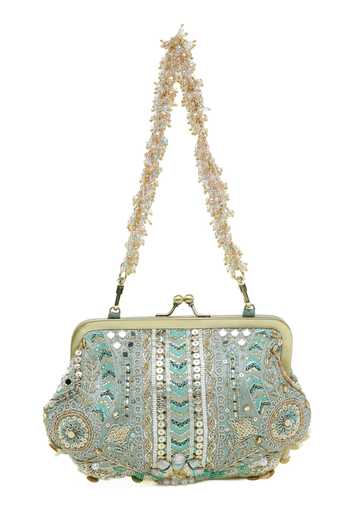 Shop_Doux Amour_Green Embroidery, Sequins, Beads, Mirrors, Stones Aabroo Embellished Clutch _at_Aza_Fashions
