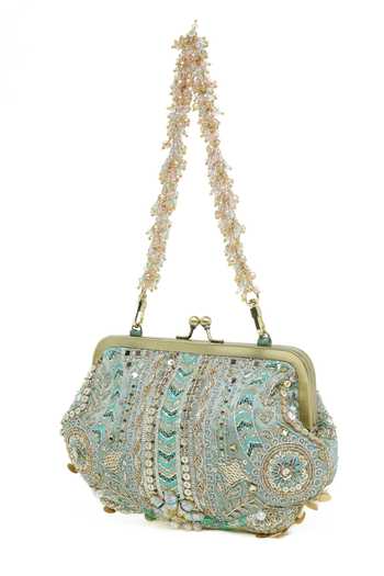 Buy_Doux Amour_Green Embroidery, Sequins, Beads, Mirrors, Stones Aabroo Embellished Clutch _Online_at_Aza_Fashions