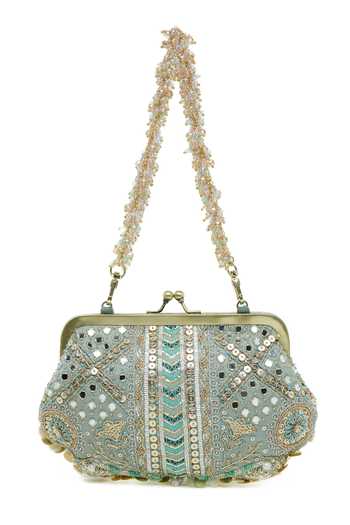 Doux Amour_Green Embroidery, Sequins, Beads, Mirrors, Stones Aabroo Embellished Clutch _at_Aza_Fashions
