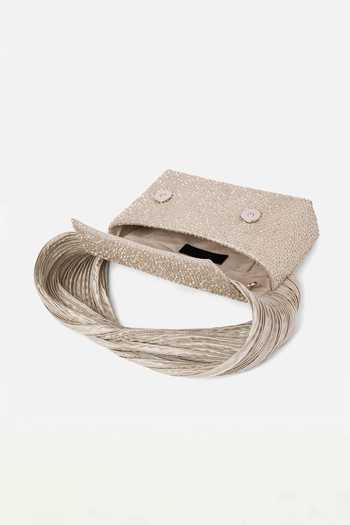 Doux Amour_Silver Embroidery, Beads Big Phoebe Embellished Grab Bag _Online_at_Aza_Fashions
