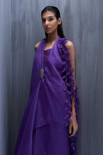 Richa Khemka_Purple Silk Applique Furla Scarlet Overlay Top And Jacket Set _Online_at_Aza_Fashions