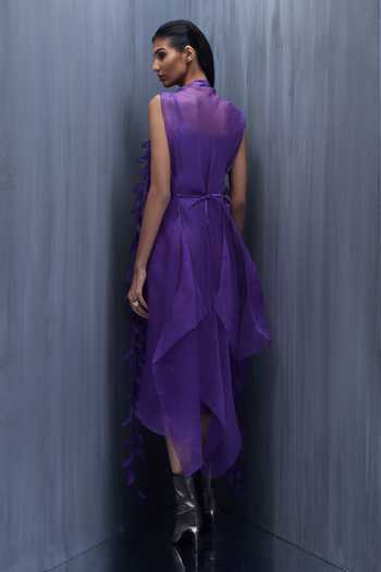 Shop_Richa Khemka_Purple Silk Applique Furla Scarlet Overlay Top And Jacket Set _at_Aza_Fashions