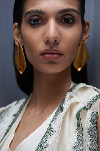 Shop_Richa Khemka_Ivory Organza, Satin Embroidery, Tassels V-neck, Open Quest Jacket With Dress _Online_at_Aza_Fashions