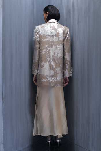 Shop_Richa Khemka_Beige Organza Embroidery Vantage Floriana Hand Blazer _at_Aza_Fashions