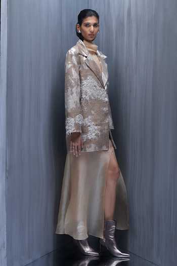 Richa Khemka_Beige Organza Embroidery Vantage Floriana Hand Blazer _Online_at_Aza_Fashions