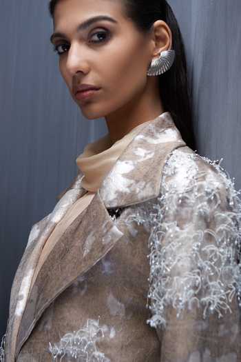 Richa Khemka_Beige Organza Embroidery Vantage Floriana Hand Blazer _at_Aza_Fashions