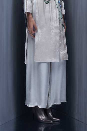 Richa Khemka_Grey Satin, Velvet Embroidery, Sequins Vellus Embellished Jacket With Jumpsuit _Online_at_Aza_Fashions
