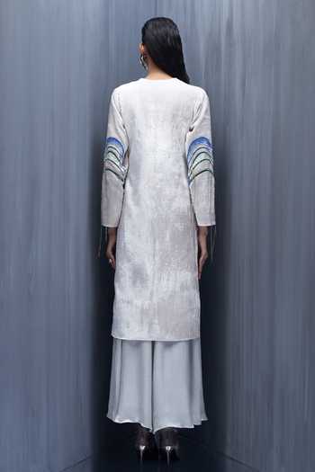 Shop_Richa Khemka_Grey Satin, Velvet Embroidery, Sequins Vellus Embellished Jacket With Jumpsuit _at_Aza_Fashions