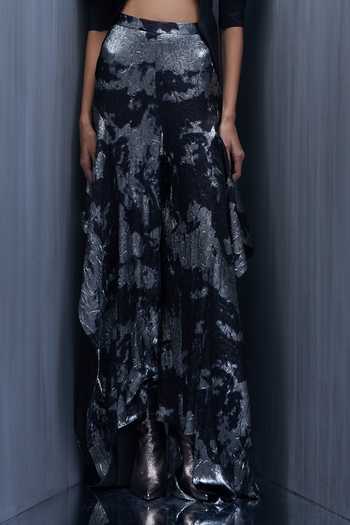 Buy_Richa Khemka_Black Silk Collared Vantage Fossil Printed Shirt And Pant Set _Online_at_Aza_Fashions