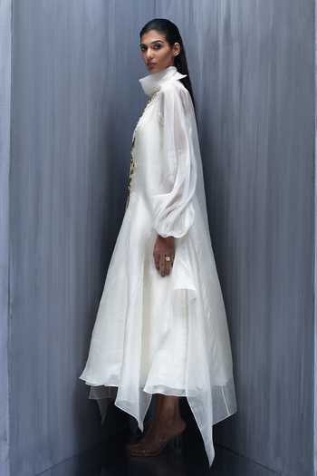 Buy_Richa Khemka_Ivory Organza Pearls Turtle , High Aura Dress And Jacket Set _Online_at_Aza_Fashions