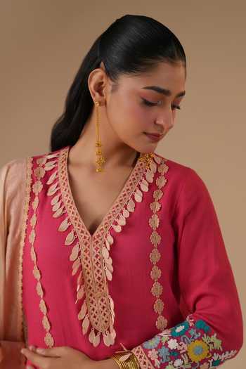 LAHARIO_Pink Cotton Embroidery, Tassels, Lace Chandni Placemen Kurta Set _Online_at_Aza_Fashions