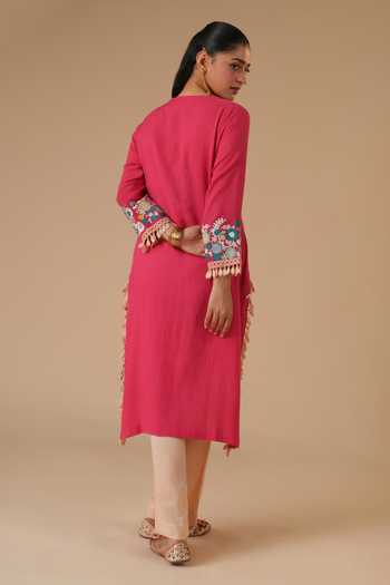 Shop_LAHARIO_Pink Cotton Embroidery, Tassels, Lace Chandni Placemen Kurta Set _at_Aza_Fashions