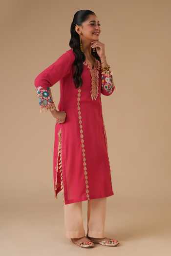 Buy_LAHARIO_Pink Cotton Embroidery, Tassels, Lace Chandni Placemen Kurta Set 