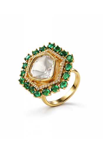 Shop_Prestones_Green Imitation Gemstones Embellished Ring _at_Aza_Fashions