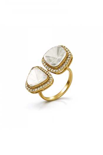 Shop_Prestones_White Stones Polki Embellished Ring _at_Aza_Fashions