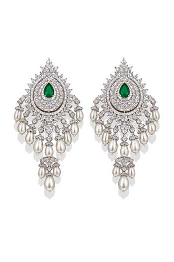 Shop_Prestones_White Pearls, Stones, Crystals Chandelier Drop Earrings _at_Aza_Fashions