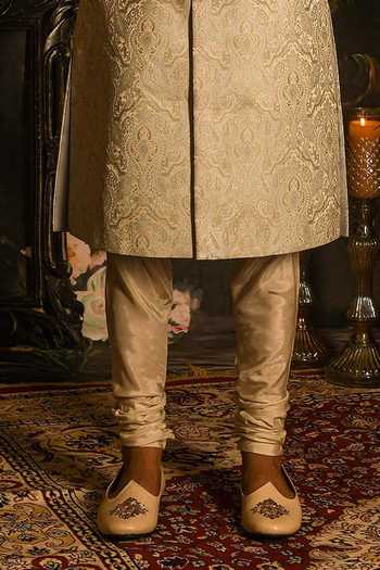 Punit Arora_Grey Silk Sequins, Zari Paisley Embroidered Sherwani Set _Online_at_Aza_Fashions