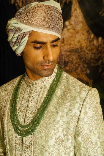 Buy_Punit Arora_Green Silk Embroidery, Sequins, Zari, Dabka Work Thread Sherwani Set 