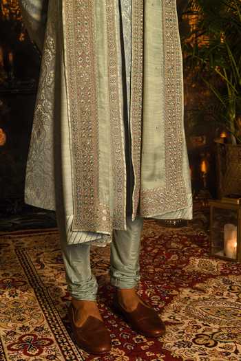 Shop_Punit Arora_Blue Silk Embroidery, Sequins, Zari Paisley Sherwani Set 