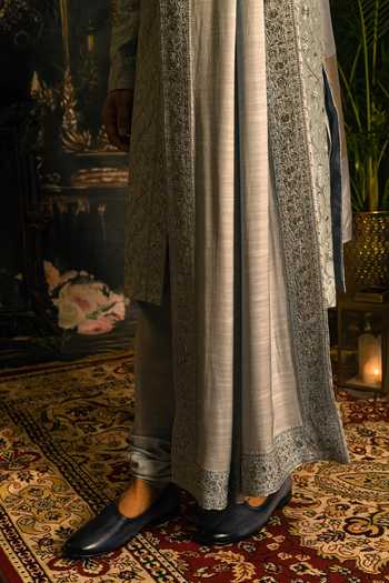 Shop_Punit Arora_Grey Silk Sequins, Zari, Stones Work Sherwani Set _Online_at_Aza_Fashions