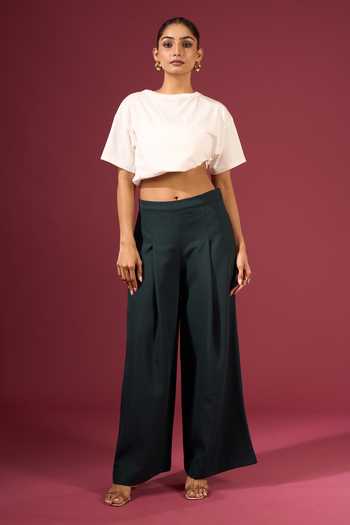 Tarun Tahiliani_Blue Wide Leg Trouser _Online_at_Aza_Fashions