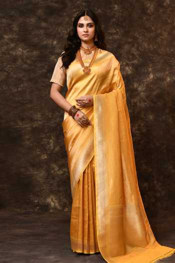 Buy_Vishwa By Pinki Sinha_Yellow Silk Zari Woven Saree With Running Blouse _at_Aza_Fashions