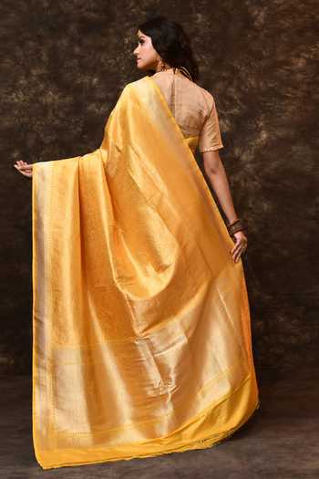 Shop_Vishwa By Pinki Sinha_Yellow Silk Zari Woven Saree With Running Blouse _at_Aza_Fashions
