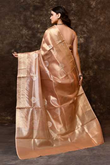 Shop_Vishwa By Pinki Sinha_Brown Tissue Zari Woven Saree With Running Blouse _at_Aza_Fashions