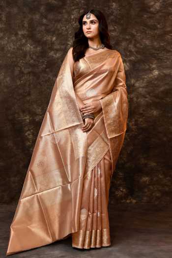 Vishwa By Pinki Sinha_Brown Tissue Zari Woven Saree With Running Blouse _Online_at_Aza_Fashions