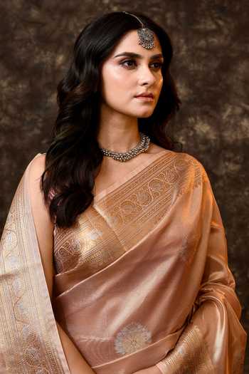 Vishwa By Pinki Sinha_Brown Tissue Zari Woven Saree With Running Blouse _at_Aza_Fashions
