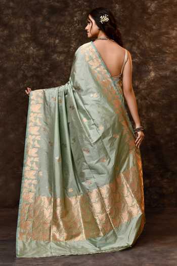 Shop_Vishwa By Pinki Sinha_Green Silk Zari Butterfly Handwoven Saree With Running Blouse _at_Aza_Fashions