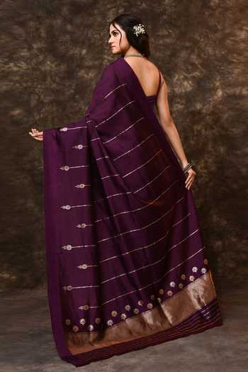 Shop_Vishwa By Pinki Sinha_Purple Silk Zari Stripe Woven Saree With Running Blouse _at_Aza_Fashions