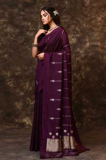 Buy_Vishwa By Pinki Sinha_Purple Silk Zari Stripe Woven Saree With Running Blouse _Online_at_Aza_Fashions