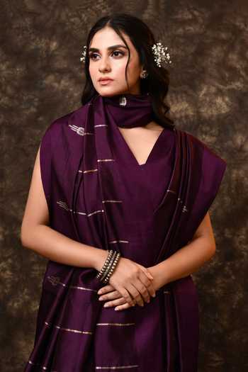 Shop_Vishwa By Pinki Sinha_Purple Silk Zari Stripe Woven Saree With Running Blouse _Online_at_Aza_Fashions
