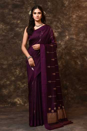 Buy_Vishwa By Pinki Sinha_Purple Silk Zari Stripe Woven Saree With Running Blouse _at_Aza_Fashions