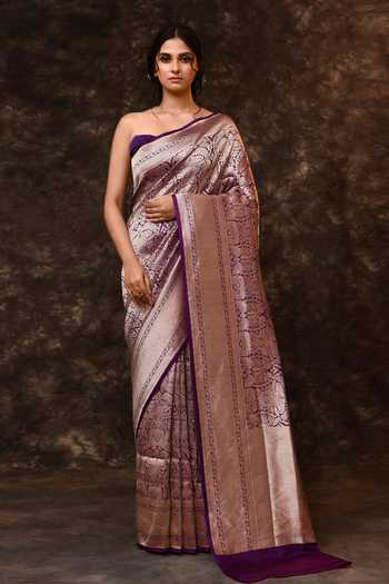 Buy_Vishwa By Pinki Sinha_Purple Silk Zari Brocade Woven Saree With Running Blouse _at_Aza_Fashions