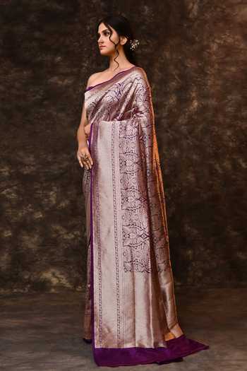 Buy_Vishwa By Pinki Sinha_Purple Silk Zari Brocade Woven Saree With Running Blouse _Online_at_Aza_Fashions