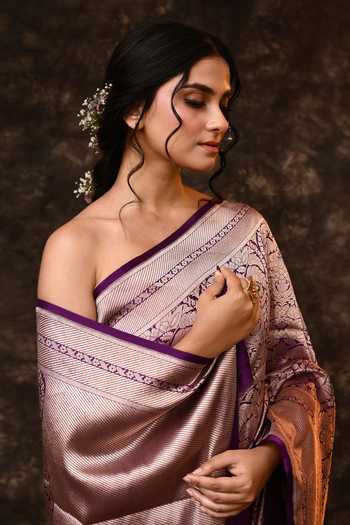 Vishwa By Pinki Sinha_Purple Silk Zari Brocade Woven Saree With Running Blouse _at_Aza_Fashions
