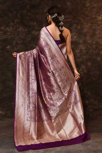 Shop_Vishwa By Pinki Sinha_Purple Silk Zari Brocade Woven Saree With Running Blouse _at_Aza_Fashions
