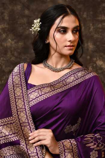 Buy_Vishwa By Pinki Sinha_Purple Silk Zari Heirloom Floral Woven Saree With Running Blouse _Online_at_Aza_Fashions
