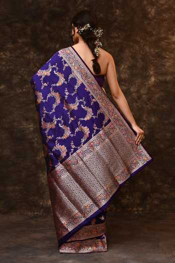 Shop_Vishwa By Pinki Sinha_Blue Silk Zari Meenakari Jaal Woven Saree With Running Blouse _at_Aza_Fashions
