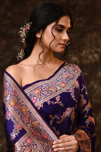 Buy_Vishwa By Pinki Sinha_Blue Silk Zari Meenakari Jaal Woven Saree With Running Blouse _Online_at_Aza_Fashions