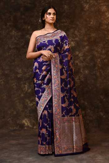 Buy_Vishwa By Pinki Sinha_Blue Silk Zari Meenakari Jaal Woven Saree With Running Blouse _at_Aza_Fashions