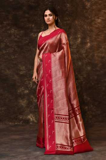 Buy_Vishwa By Pinki Sinha_Pink Silk Zari Geometric Woven Saree With Running Blouse _Online_at_Aza_Fashions