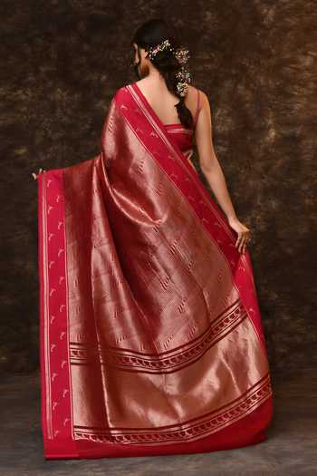 Shop_Vishwa By Pinki Sinha_Pink Silk Zari Geometric Woven Saree With Running Blouse _at_Aza_Fashions