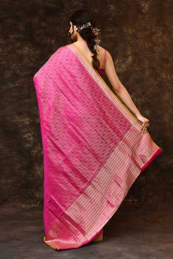 Shop_Vishwa By Pinki Sinha_Pink Silk Zari Border Woven Saree With Running Blouse _at_Aza_Fashions