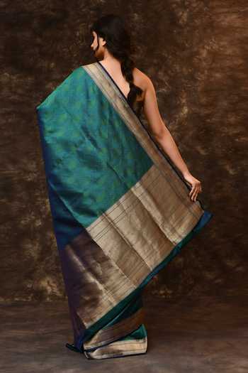 Shop_Vishwa By Pinki Sinha_Green Silk Zari Abstract Woven Saree With Running Blouse _at_Aza_Fashions