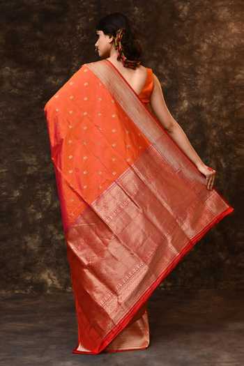 Shop_Vishwa By Pinki Sinha_Orange Silk Zari Booti Woven Saree With Running Blouse _at_Aza_Fashions