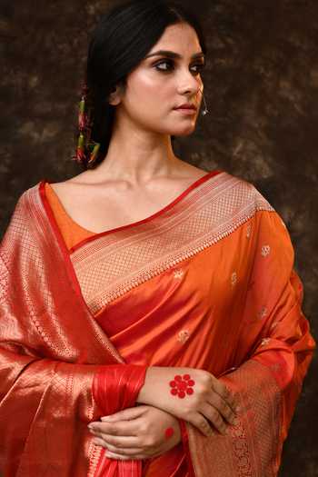 Vishwa By Pinki Sinha_Orange Silk Zari Booti Woven Saree With Running Blouse _at_Aza_Fashions